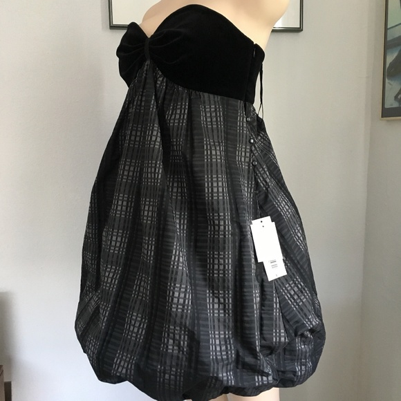 Badgley Mischka Dresses & Skirts - BADGLEY MISCHKA PLAID VELVET-TRIMMED DRESS